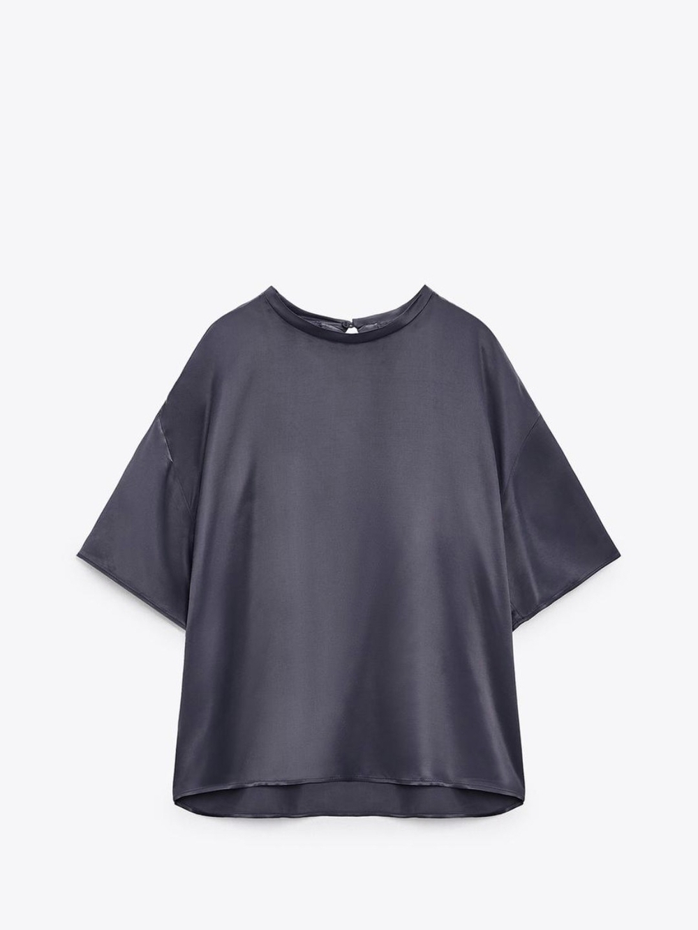 Zara Satin Boxy Short-Sleeve Top - Charcoal Gray